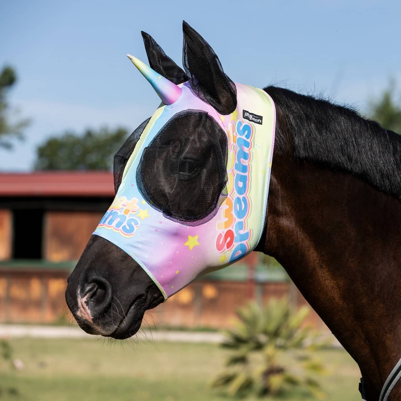 Maschera anti mosche con retina copriorecchie unicorno
