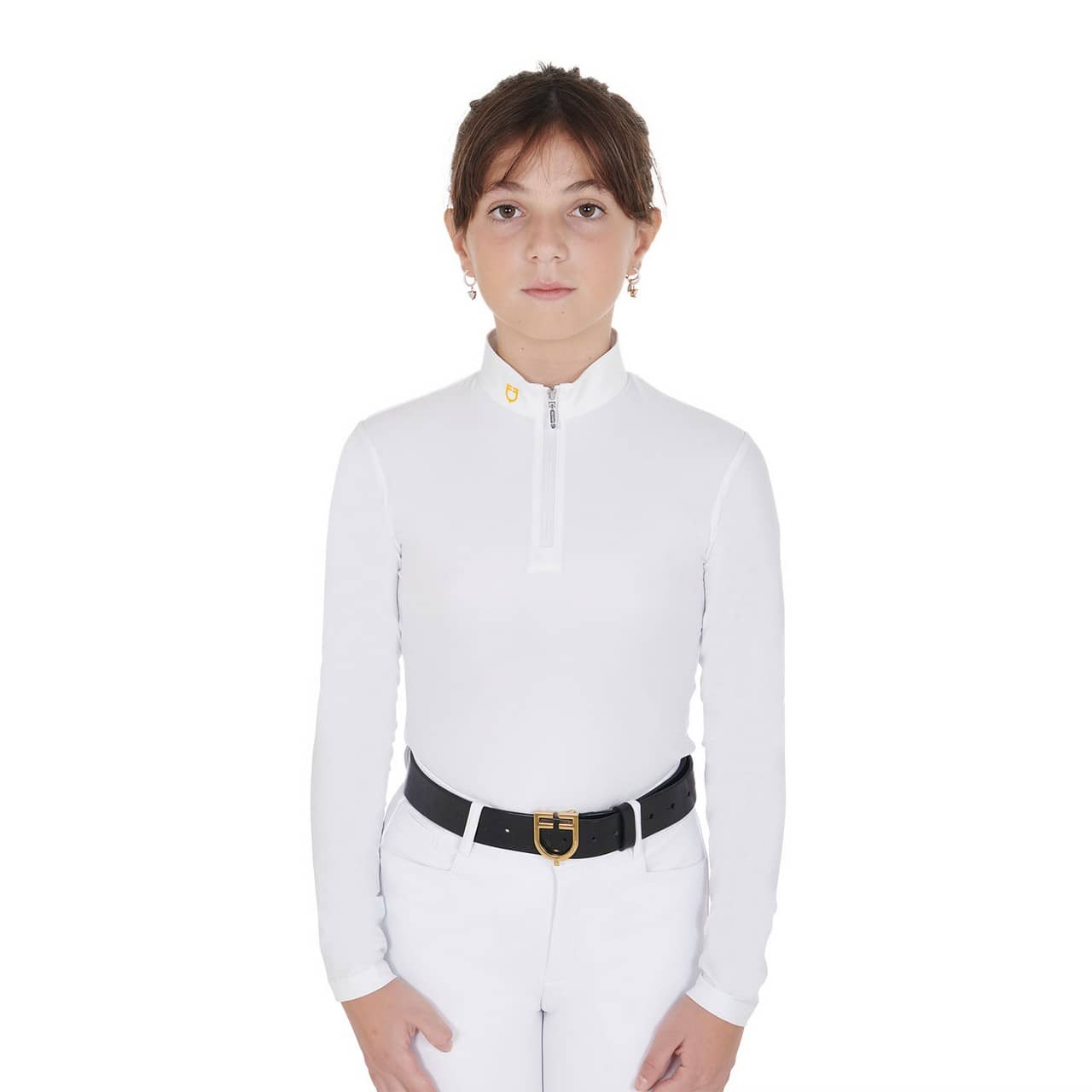 Polo bambina slim fit in tessuto tecnico felpato