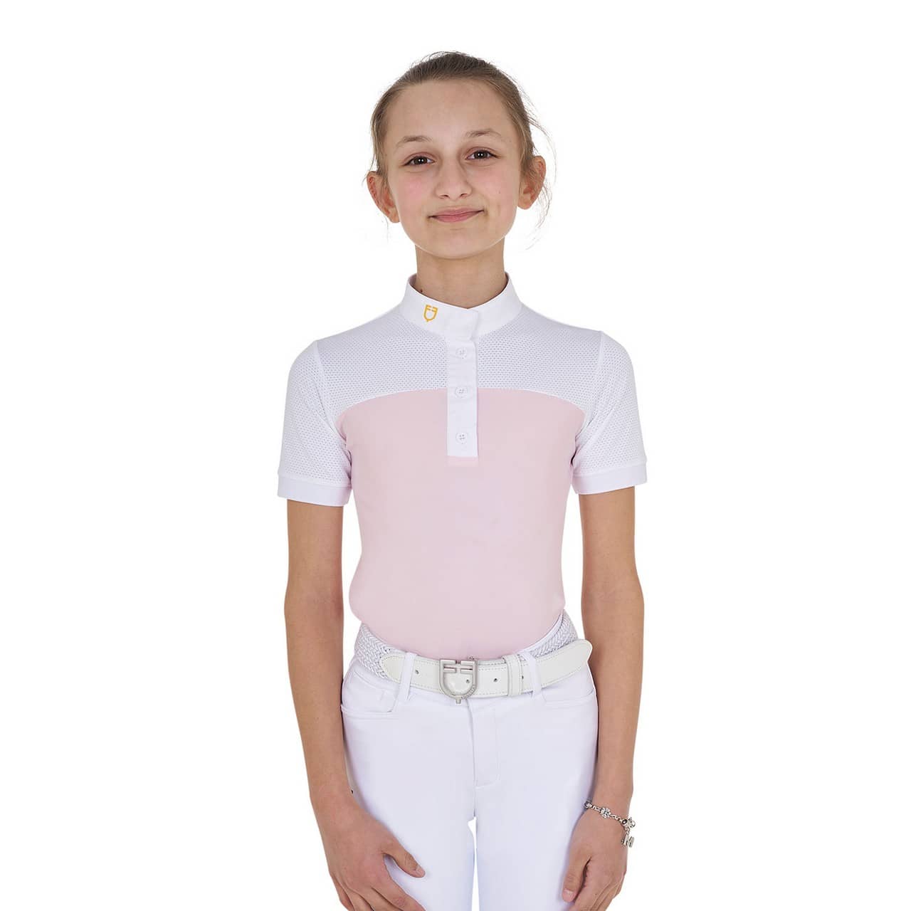 Polo bambina da concorso slim fit tessuto traforato