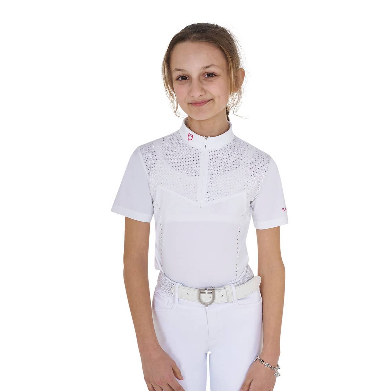 Polo concorso bambina slim fit in tessuto traforato