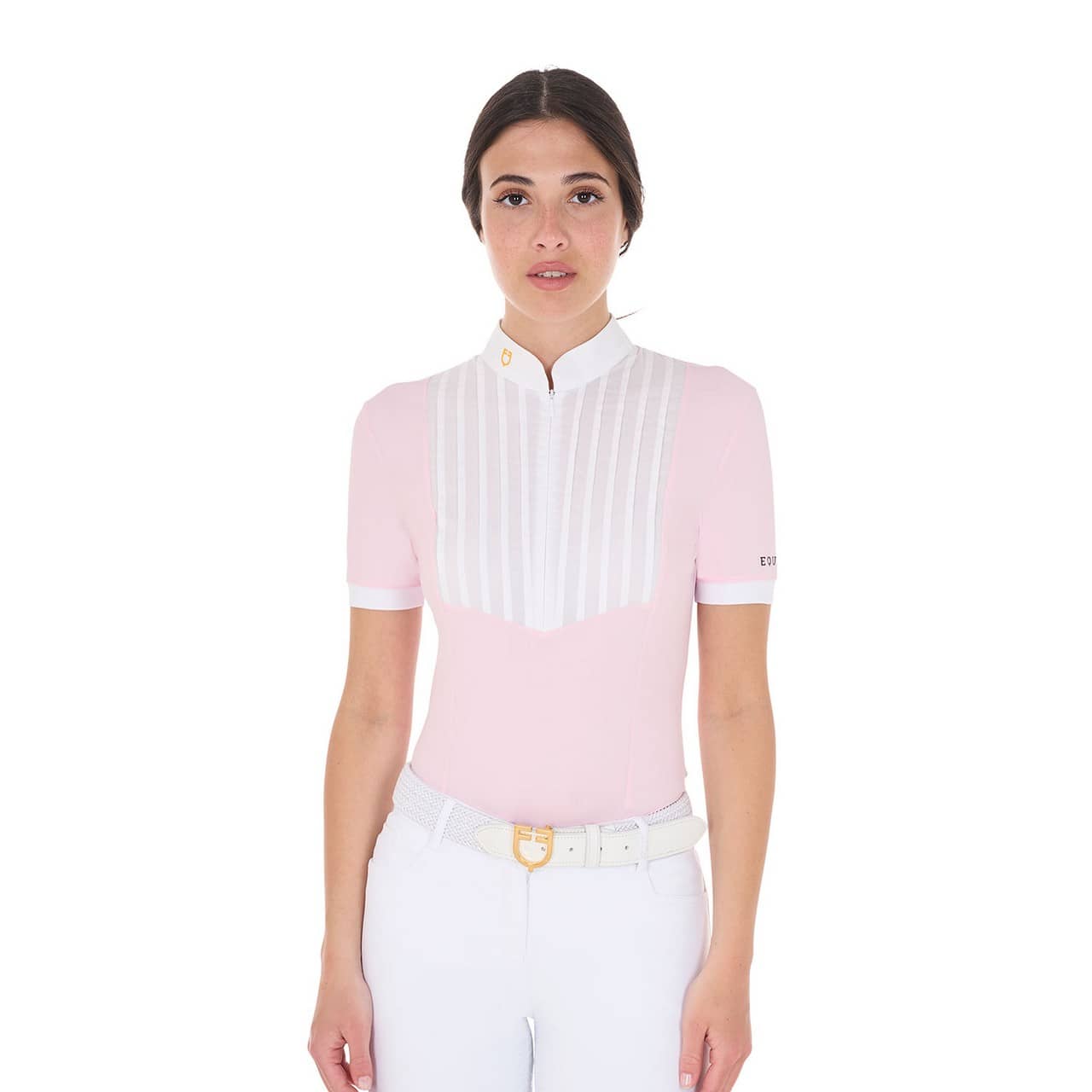 Polo donna slim fit cotone plissettato