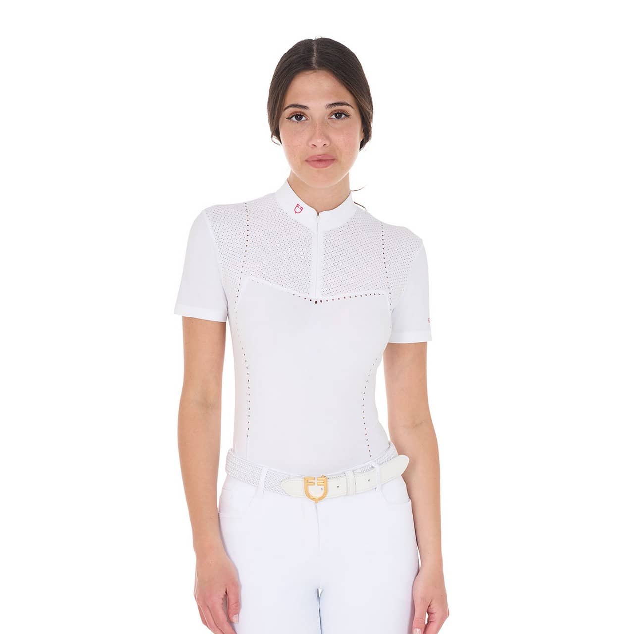 Polo concorso donna slim fit in tessuto traforato e zip