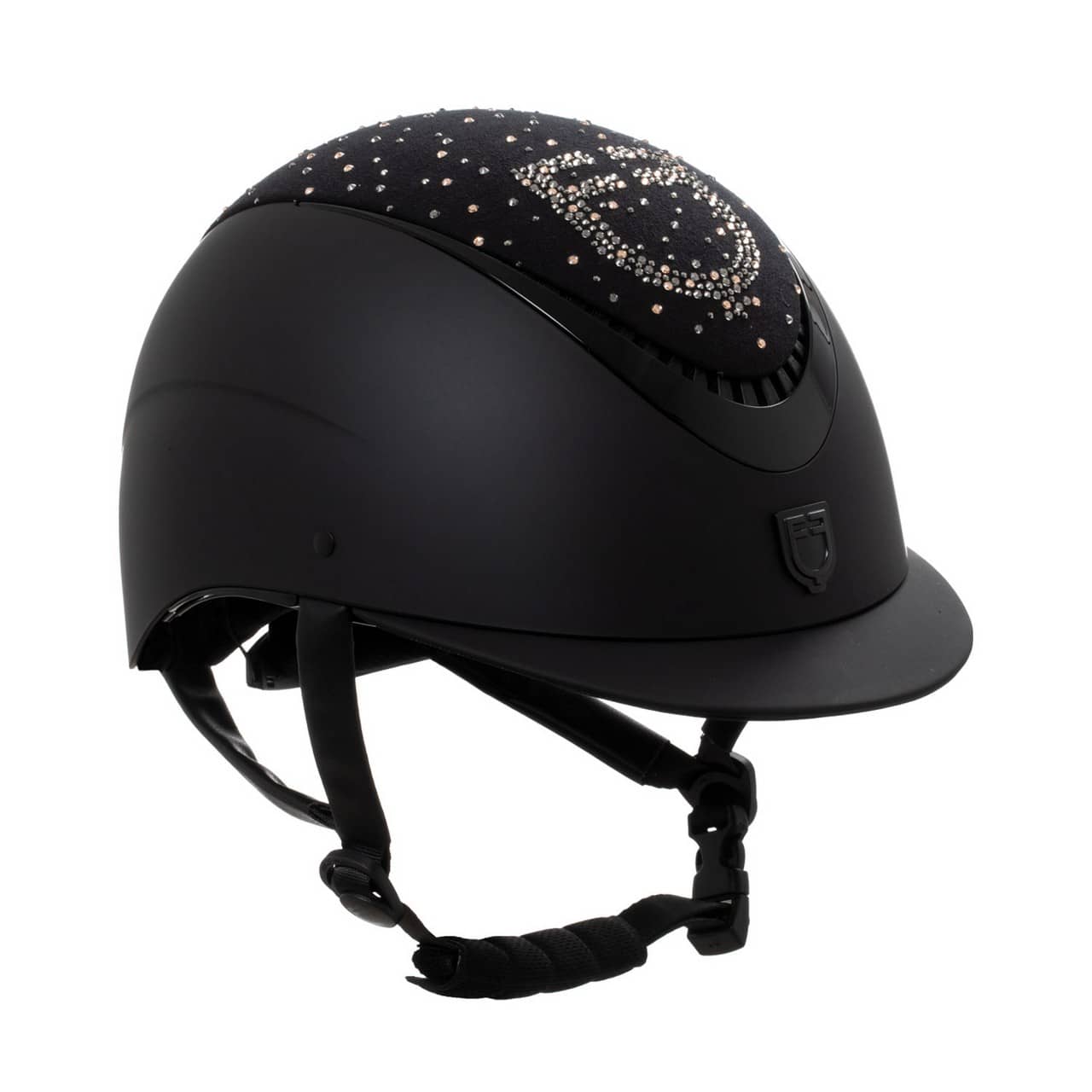 Cap opaco visiera stretta con logo in strass omologazione EN 1384-2023