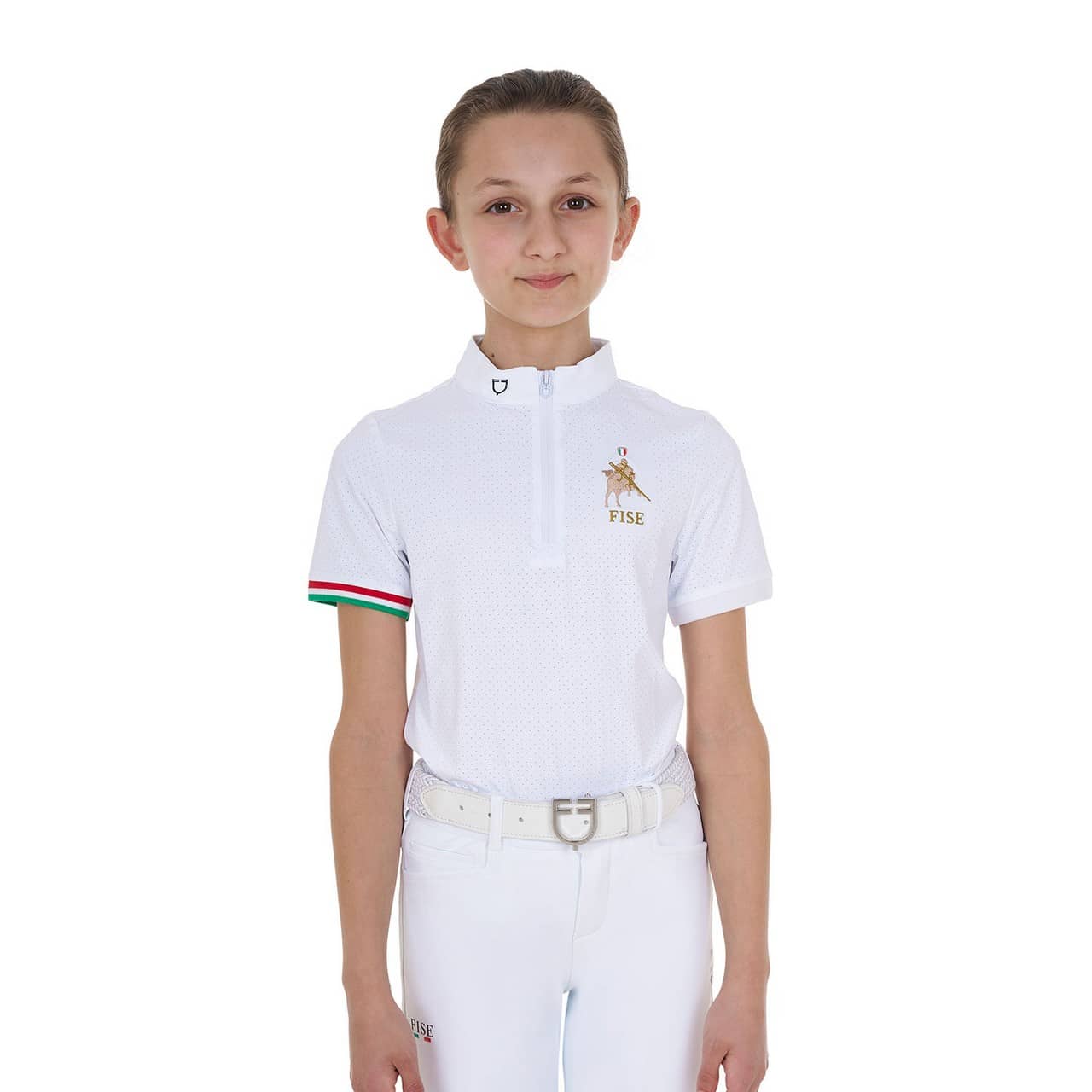 Polo bambina da concorso con zip Equestro X FISE