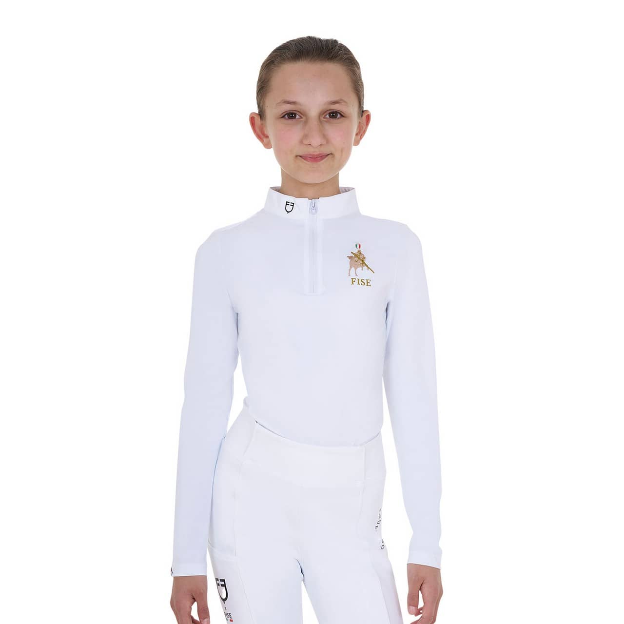 Polo bambina da concorso maniche lunghe Equestro X FISE
