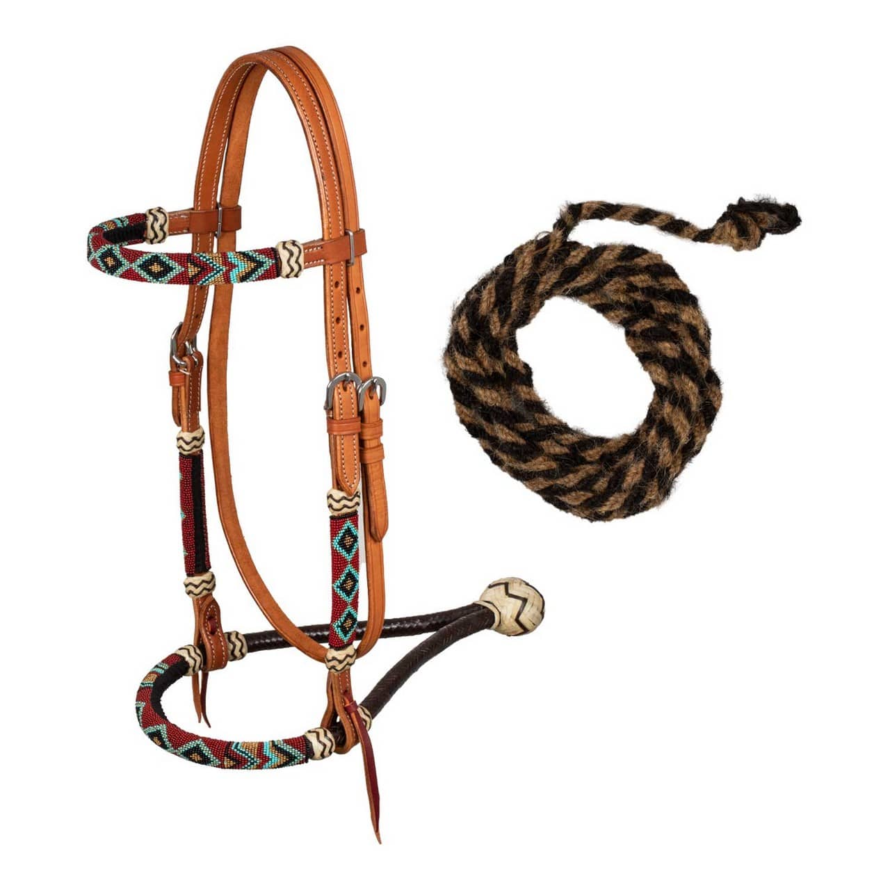Bosal set con perle bordeaux e redini mecate in crine