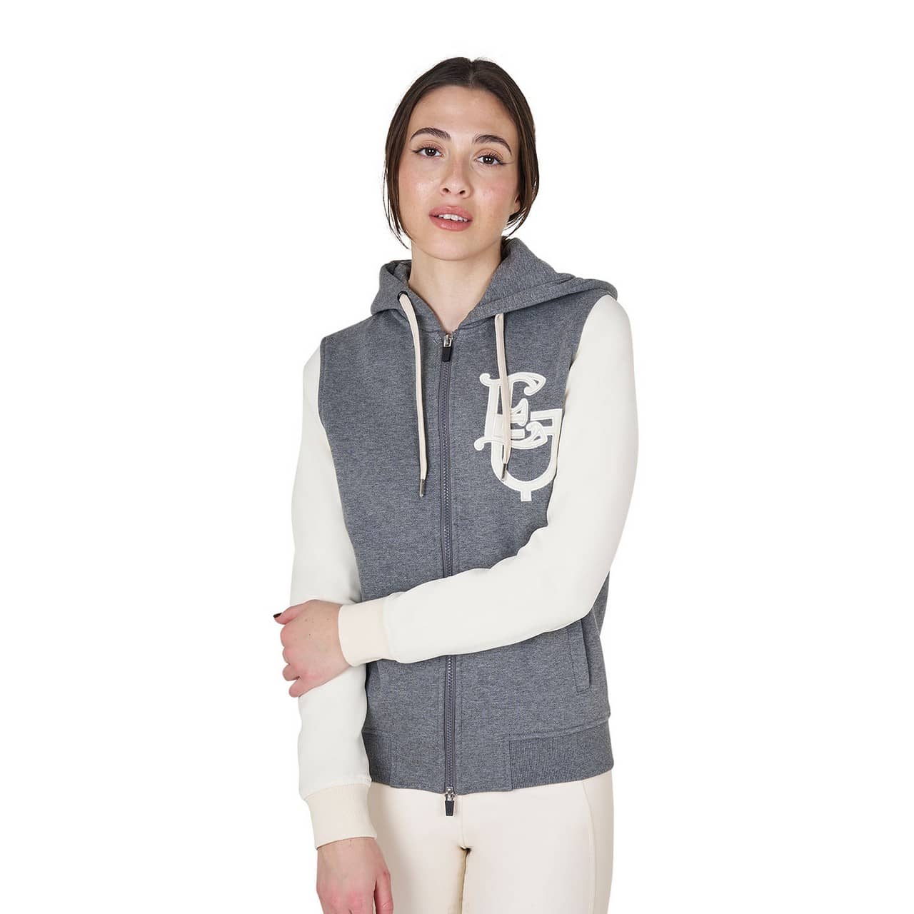 Felpa donna EQ bicolore con zip frontale
