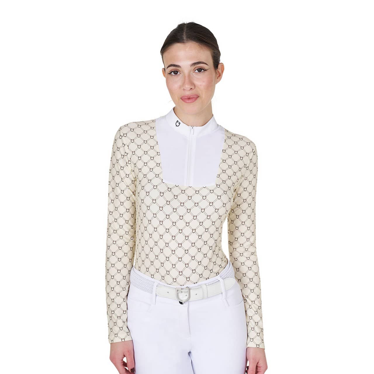 Polo donna da concorso a manica lunga con stampa monogram