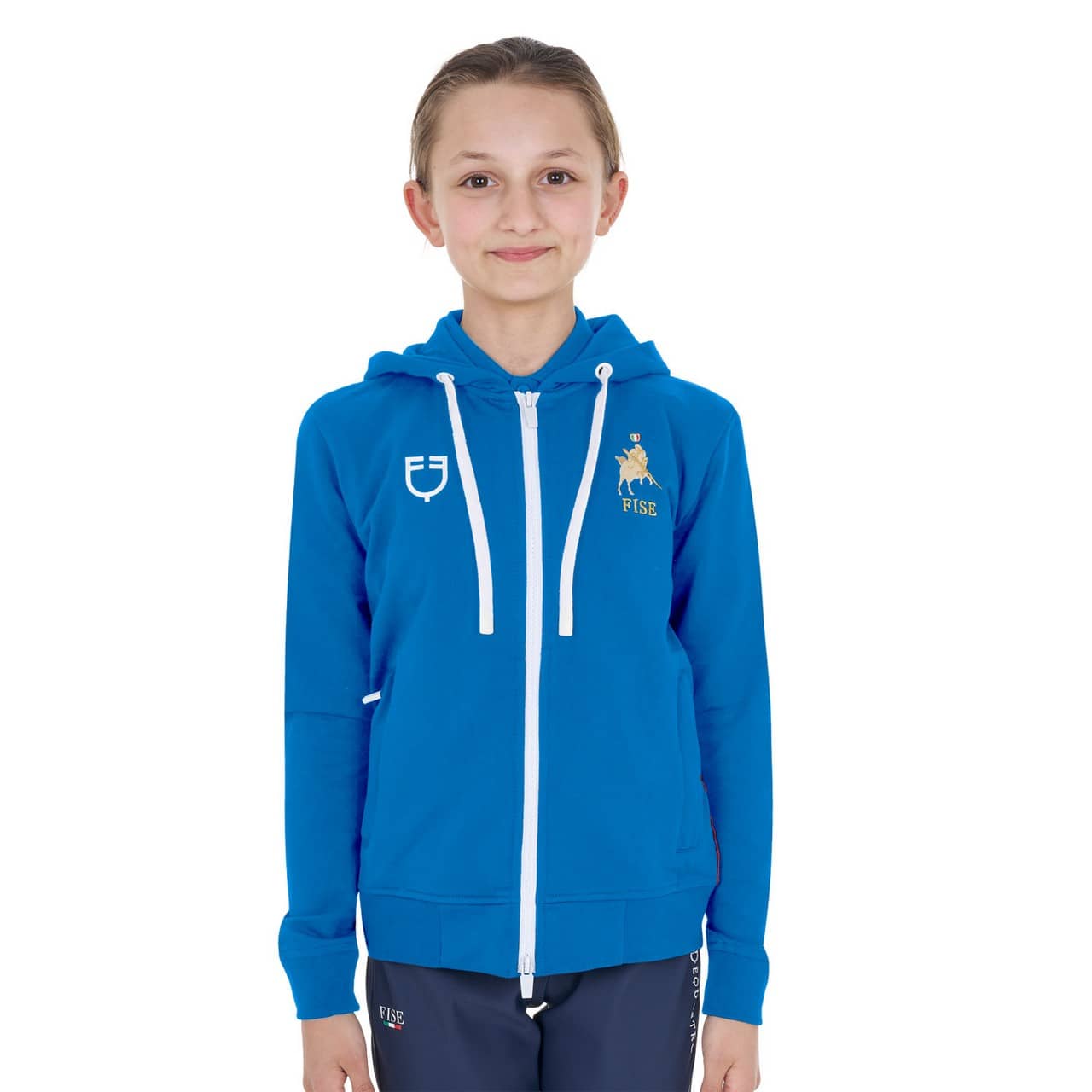 Felpa in pile unisex bambini con cappuccio Equestro X FISE