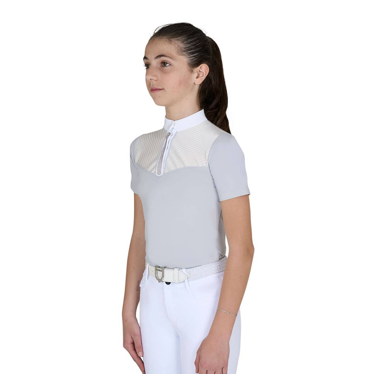 Polo concorso bambina slim fit con inserti in tessuto simil seta