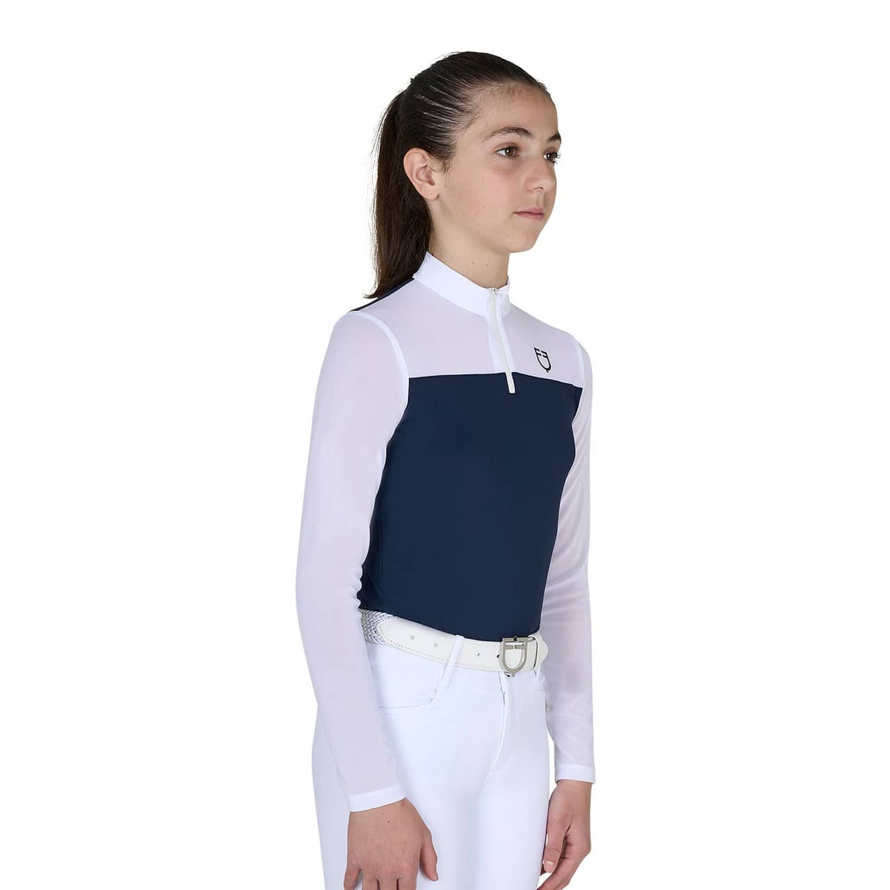 Polo concorso bambina manica lunga con inserti in micro mesh