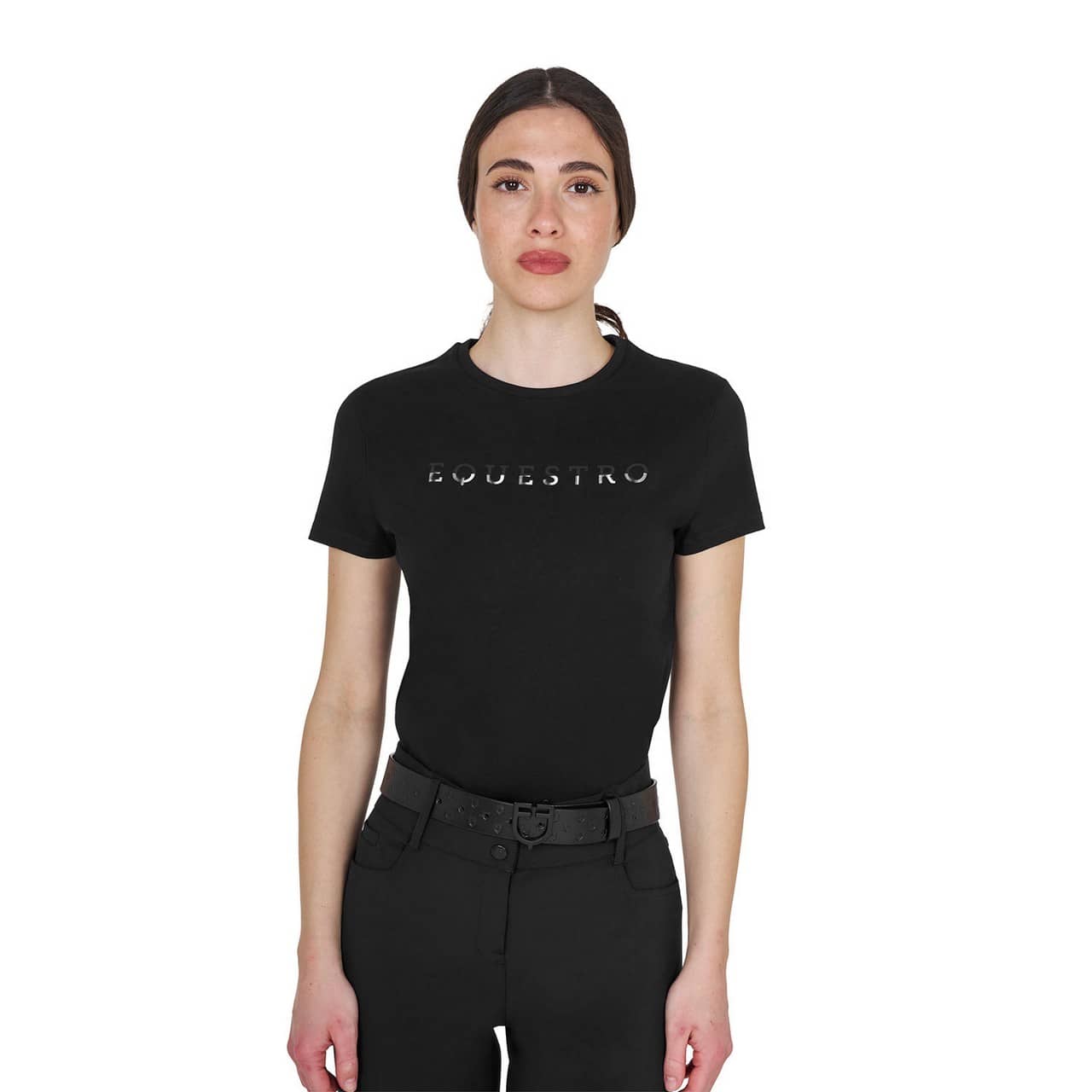 T-shirt donna in cotone logo laminato