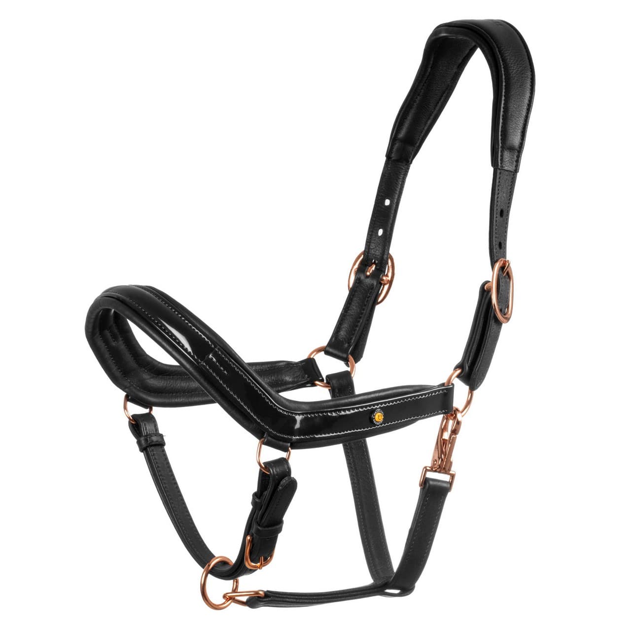 Cavezza cuoio lucido fibbie rose gold, vista 1