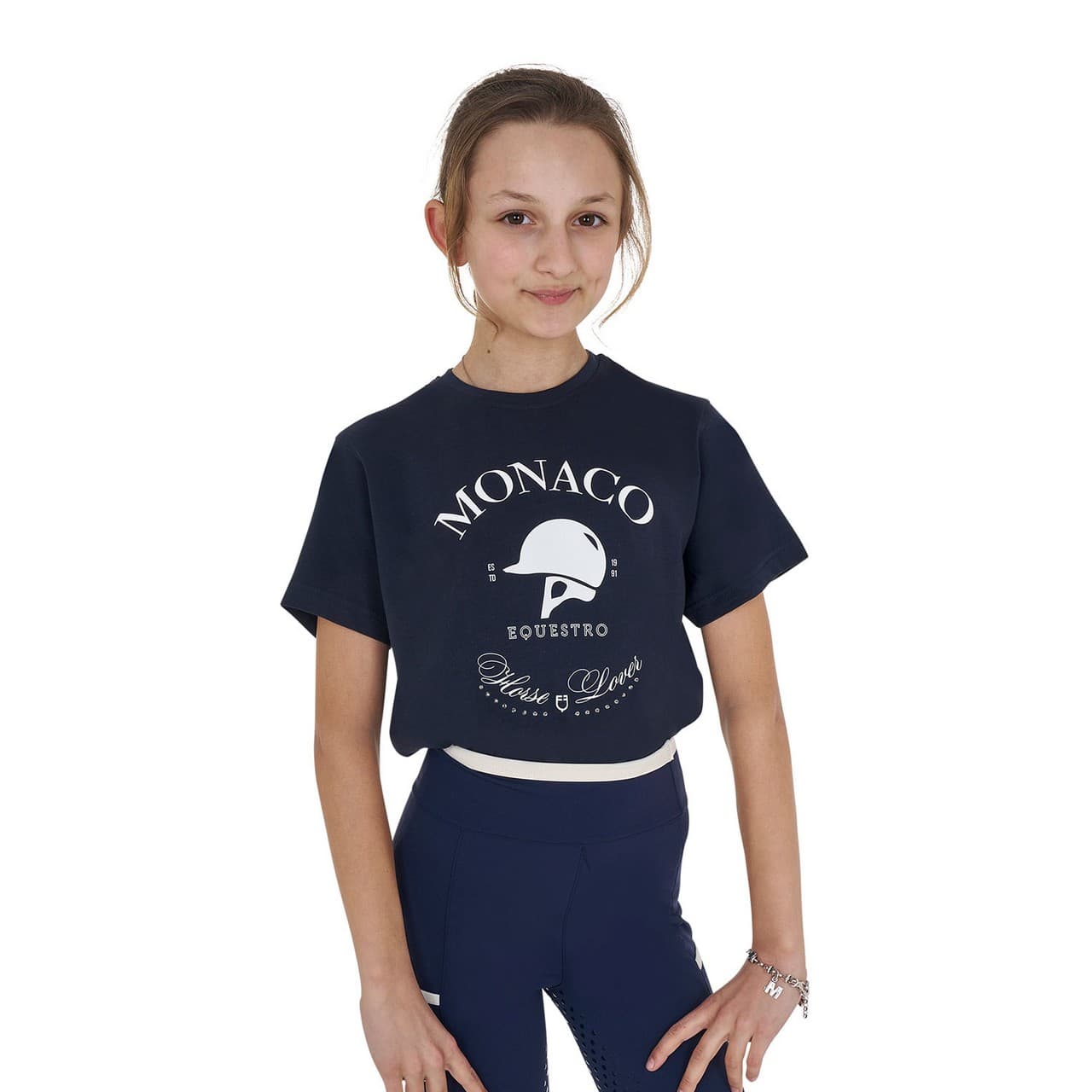T-shirt bambina Monaco in cotone con strass, vista 1