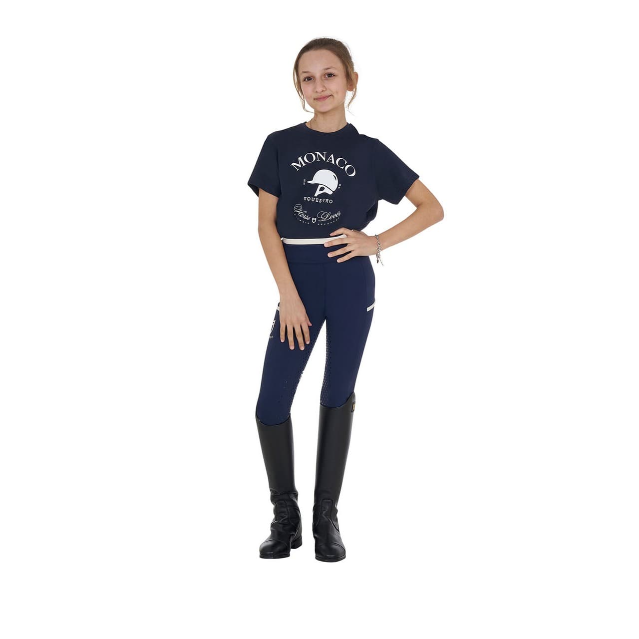 T-shirt bambina Monaco in cotone con strass, vista 5