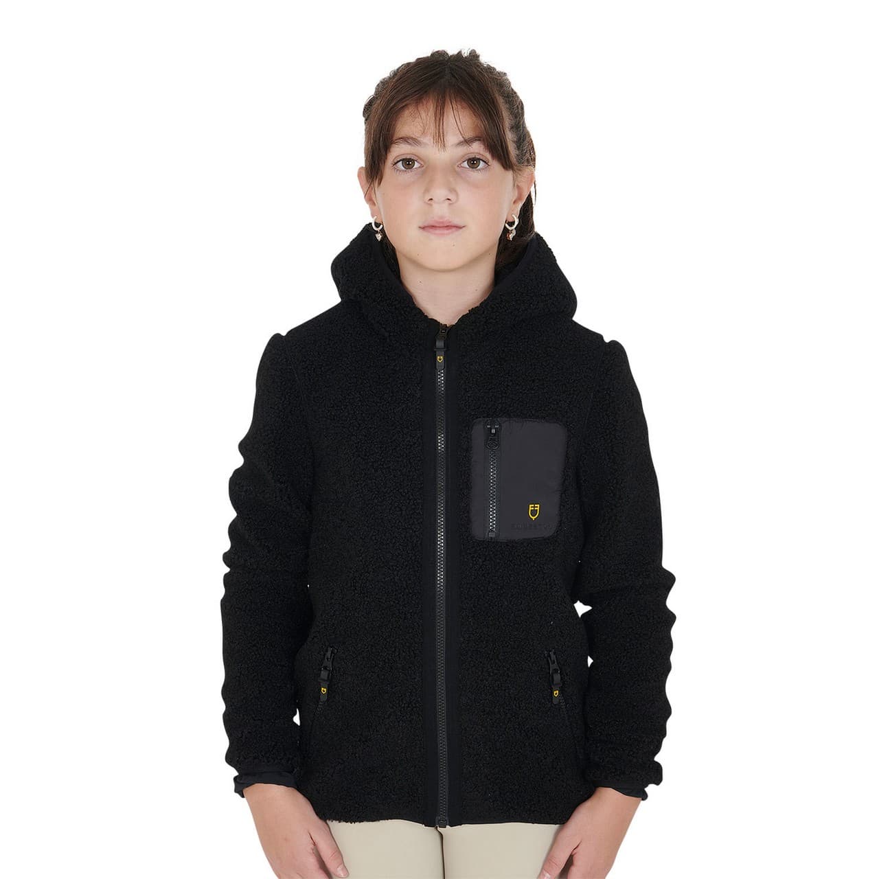 Felpa bambina in pile ricciolo con zip frontale, vista 1