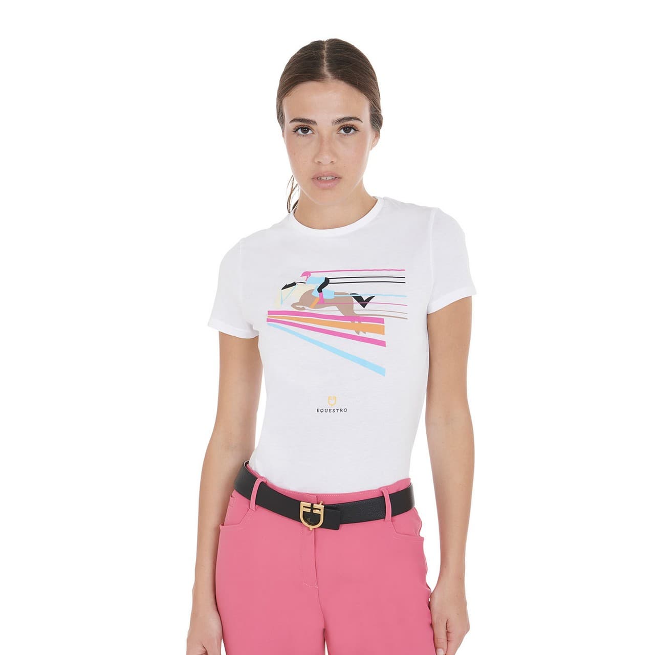 T-shirt donna slim fit disegno salto colorato, vista 1