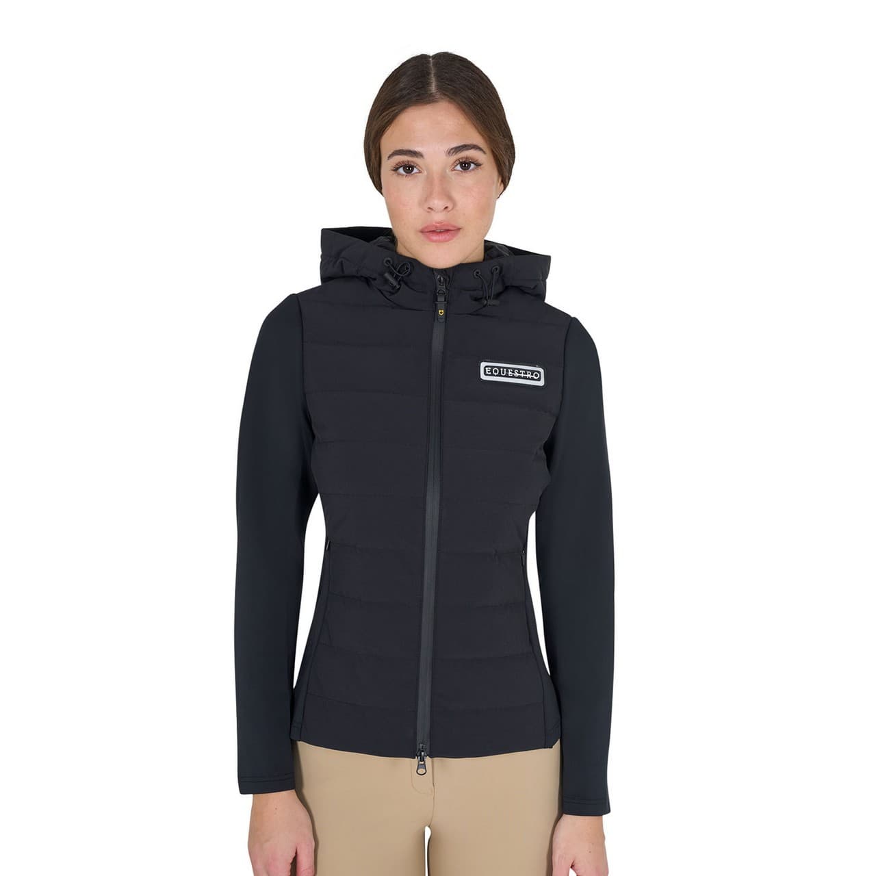 Piumino donna misto tecnico con cappuccio, vista 1