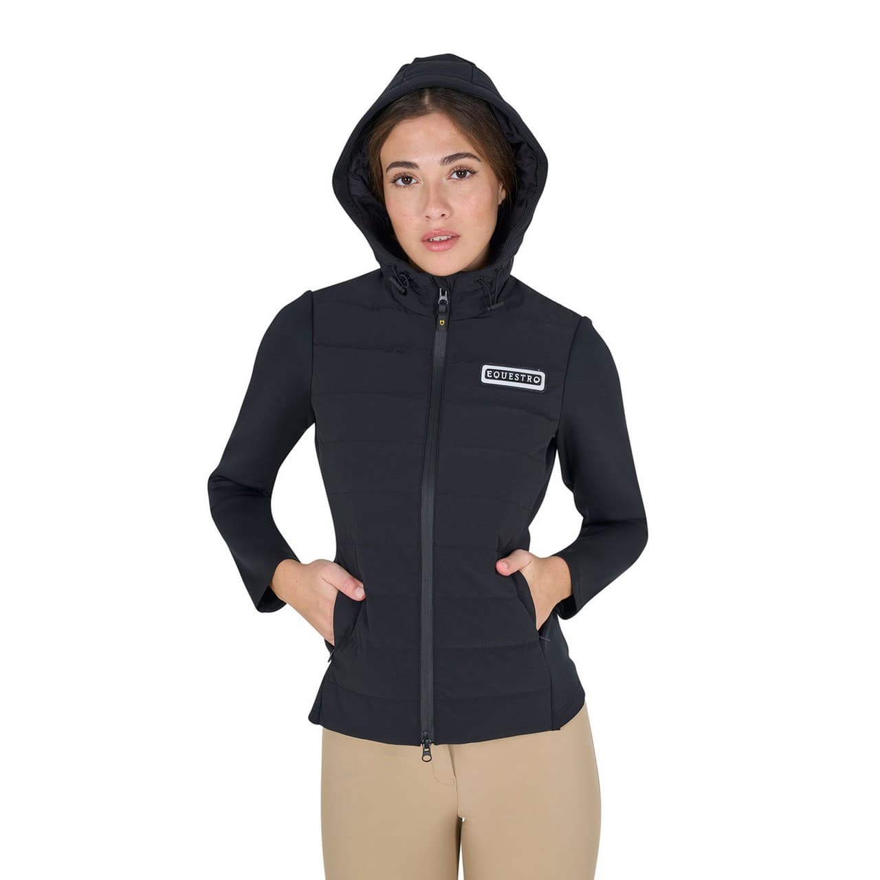 Piumino donna misto tecnico con cappuccio, vista 5