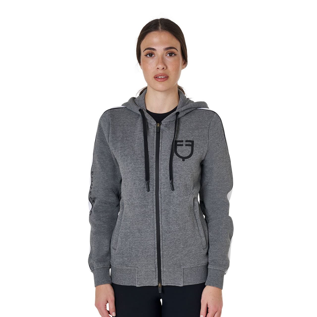 Felpa da donna con cappuccio e zip frontale, vista 1