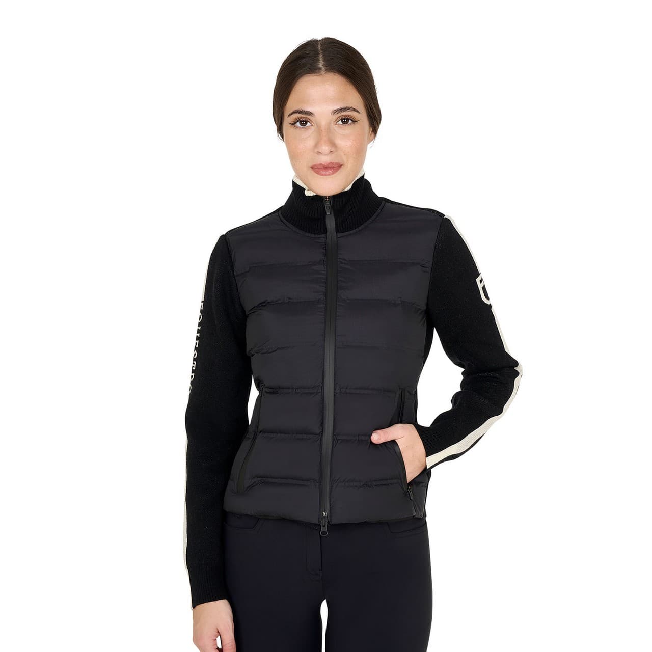Piumino da donna in nylon e maglia con cerniera, vista 1