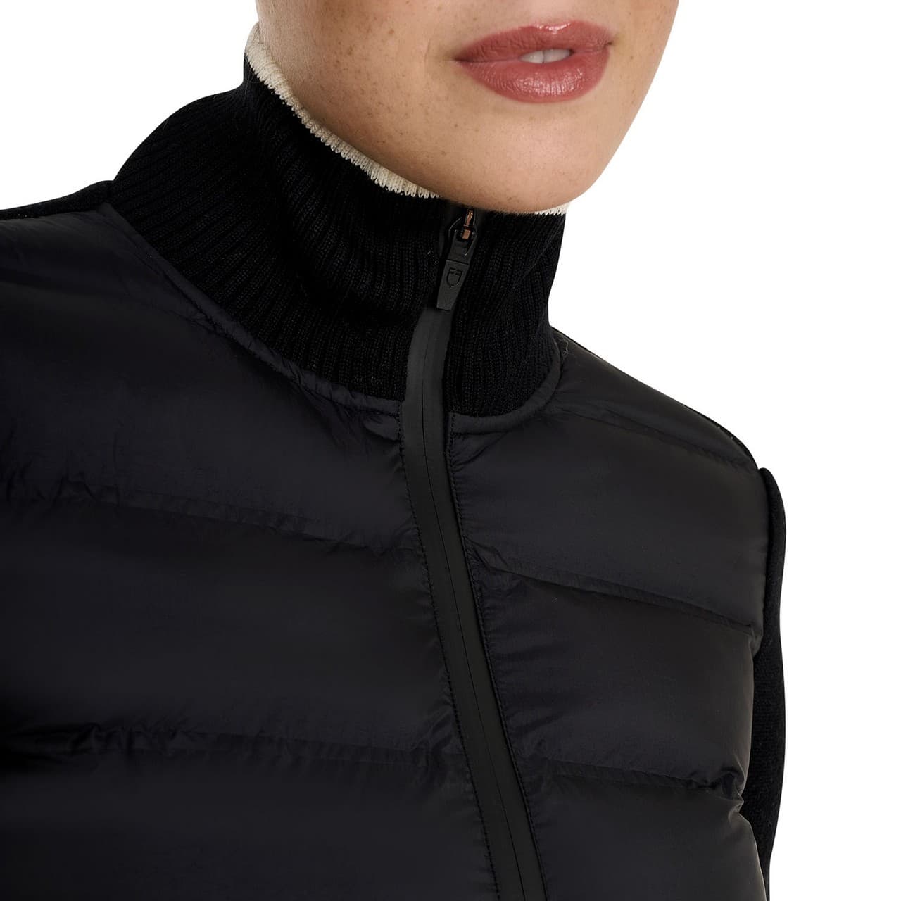 Piumino da donna in nylon e maglia con cerniera, vista 3