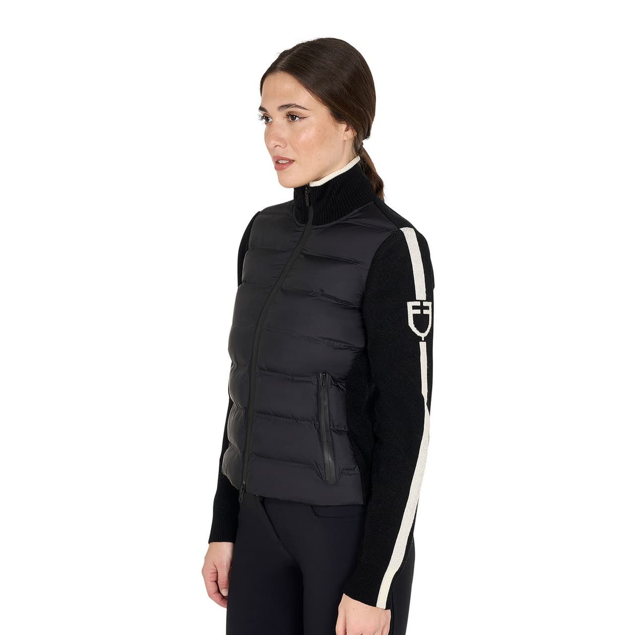 Piumino da donna in nylon e maglia con cerniera, vista 6