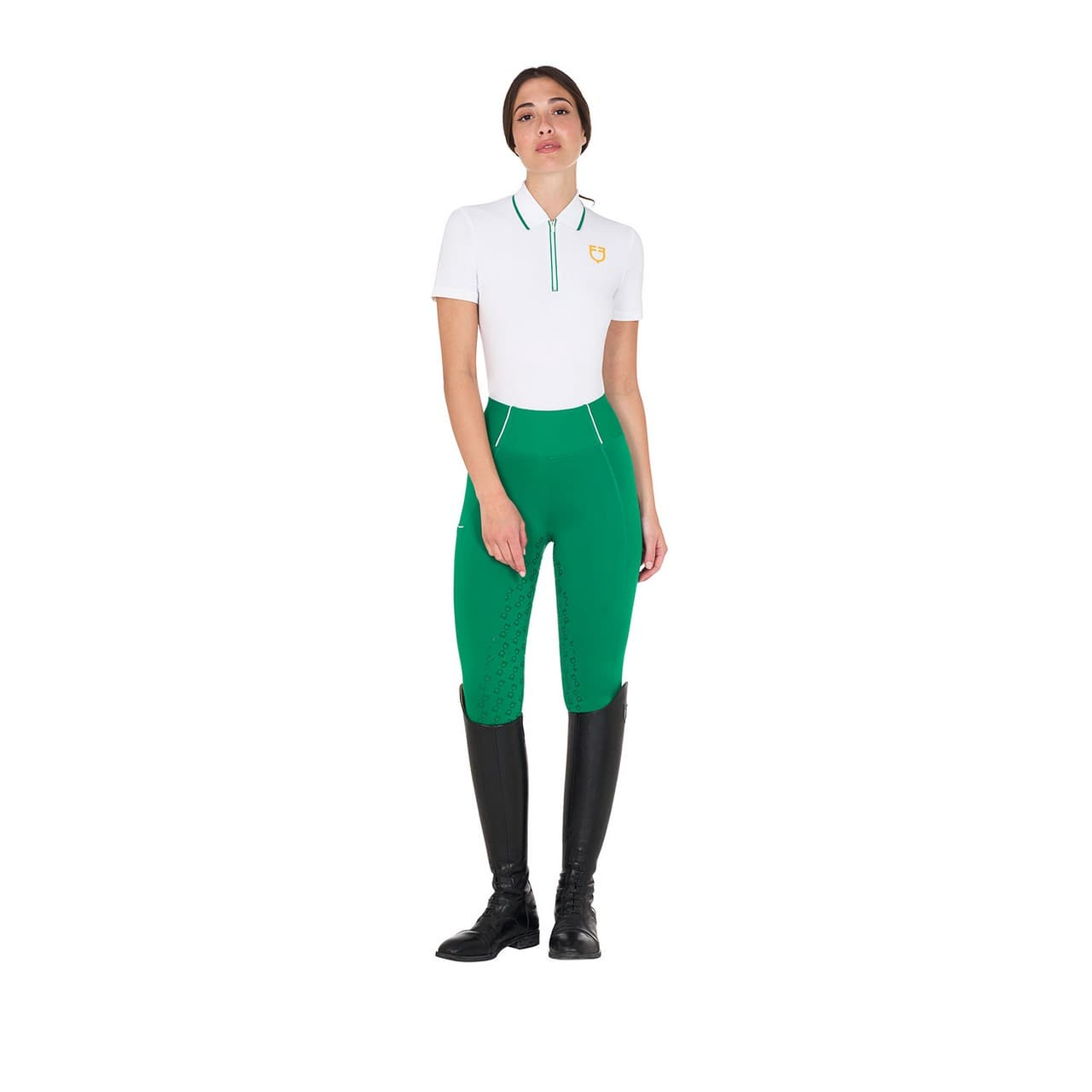 Polo training donna slim fit con zip e logo sul petto, vista 5