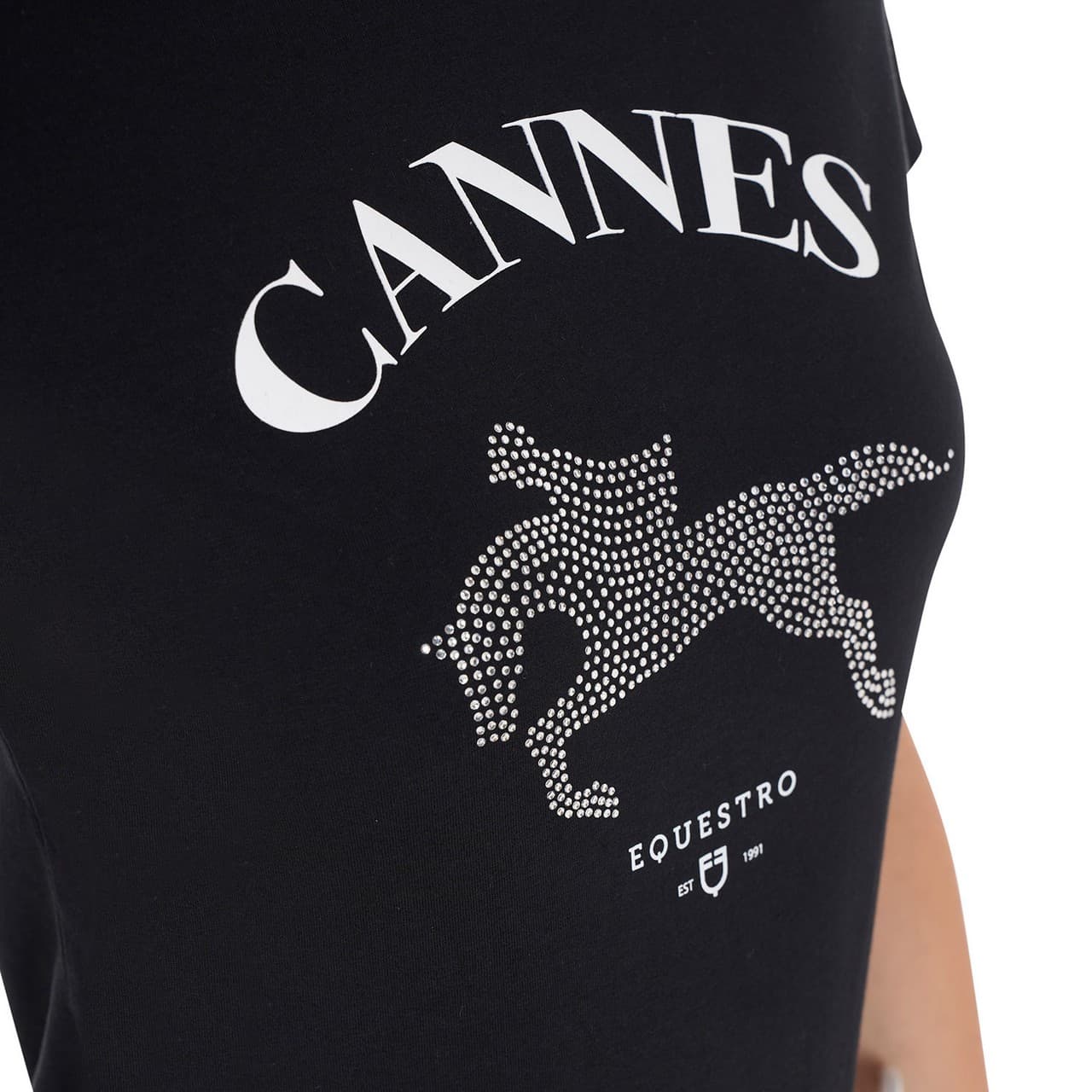 T-shirt donna Cannes in cotone con strass, vista 3