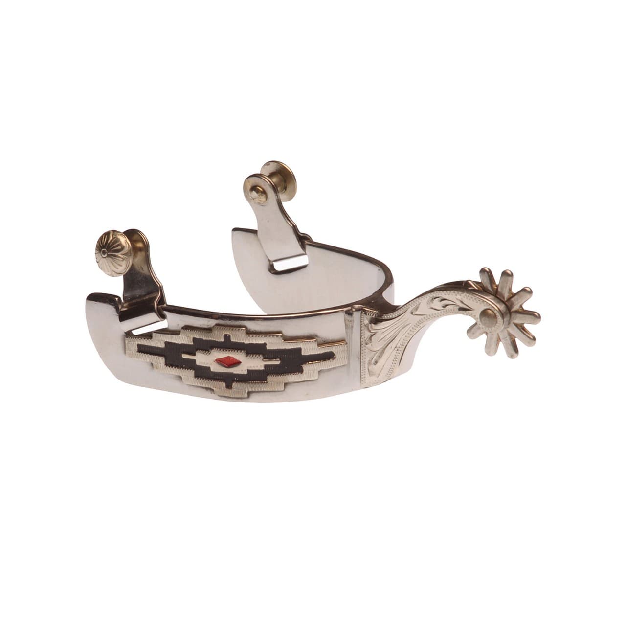 Speroni western in acciaio inox con decorazioni navajo, vista 1