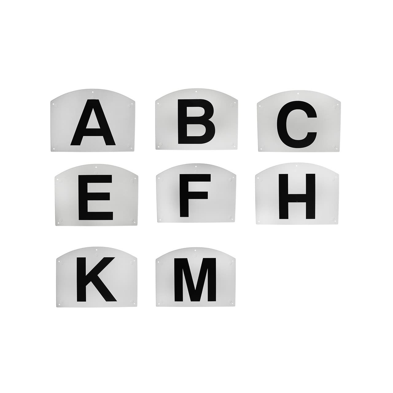 Lettere dressage in plastica da attaccare, set 8 pz (A, B, C, E, F, H, K, M), vista 1
