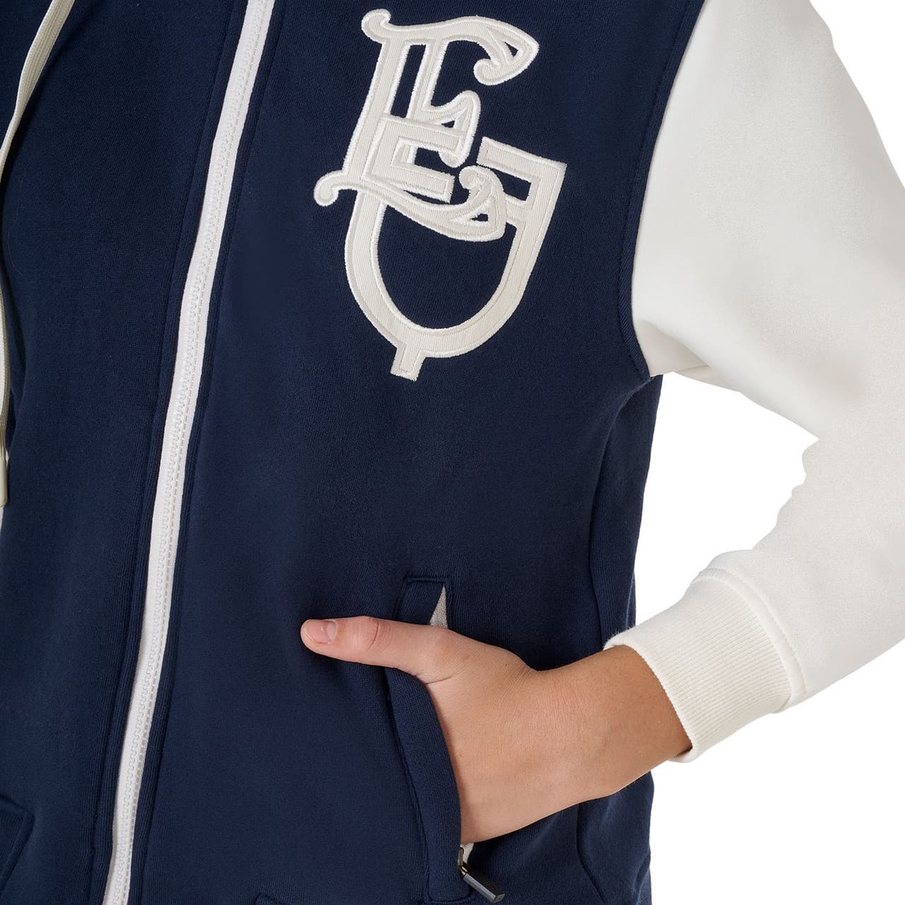 Felpa bambina EQ bicolore con zip frontale, vista 3