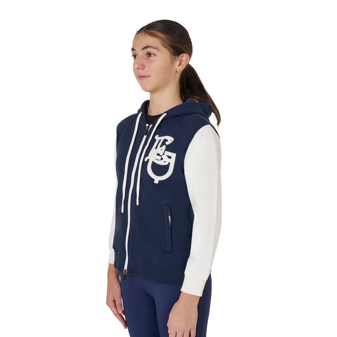 Felpa bambina EQ bicolore con zip frontale, vista 5