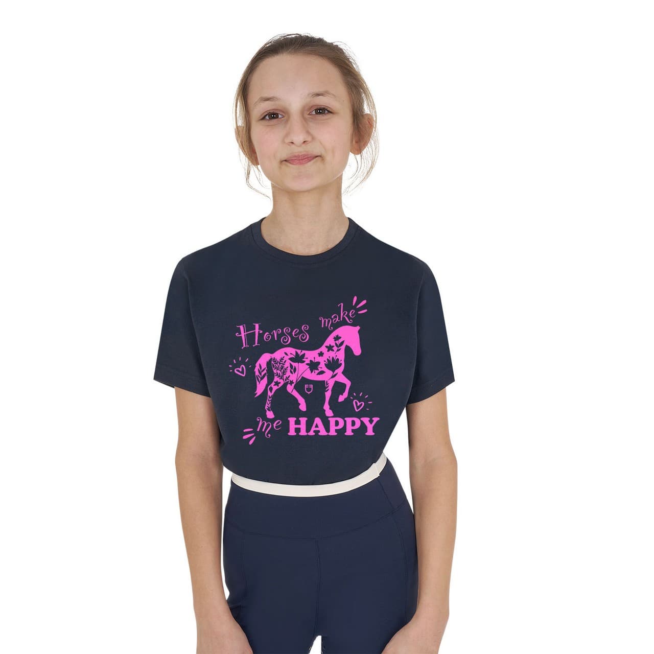 T-shirt bambina Horses Make Me Happy in cotone, vista 1