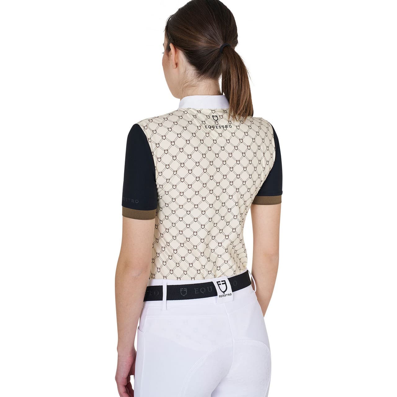 Polo donna da concorso a manica corta con stampa monogram, vista 2