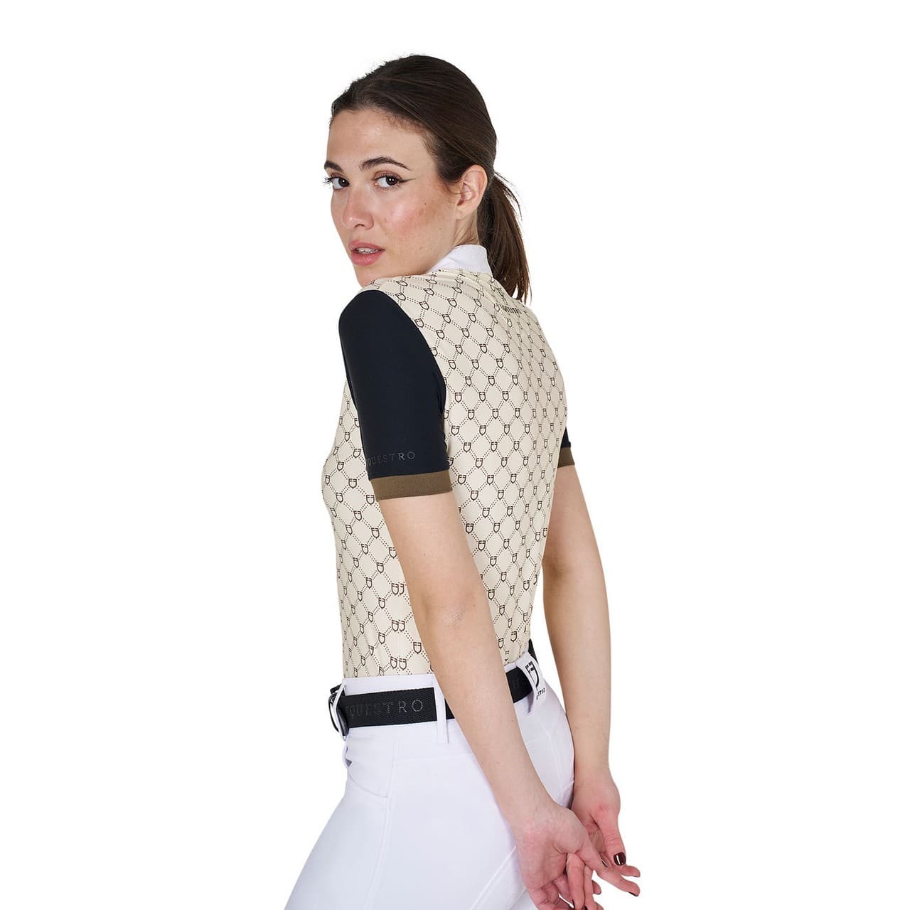 Polo donna da concorso a manica corta con stampa monogram, vista 4
