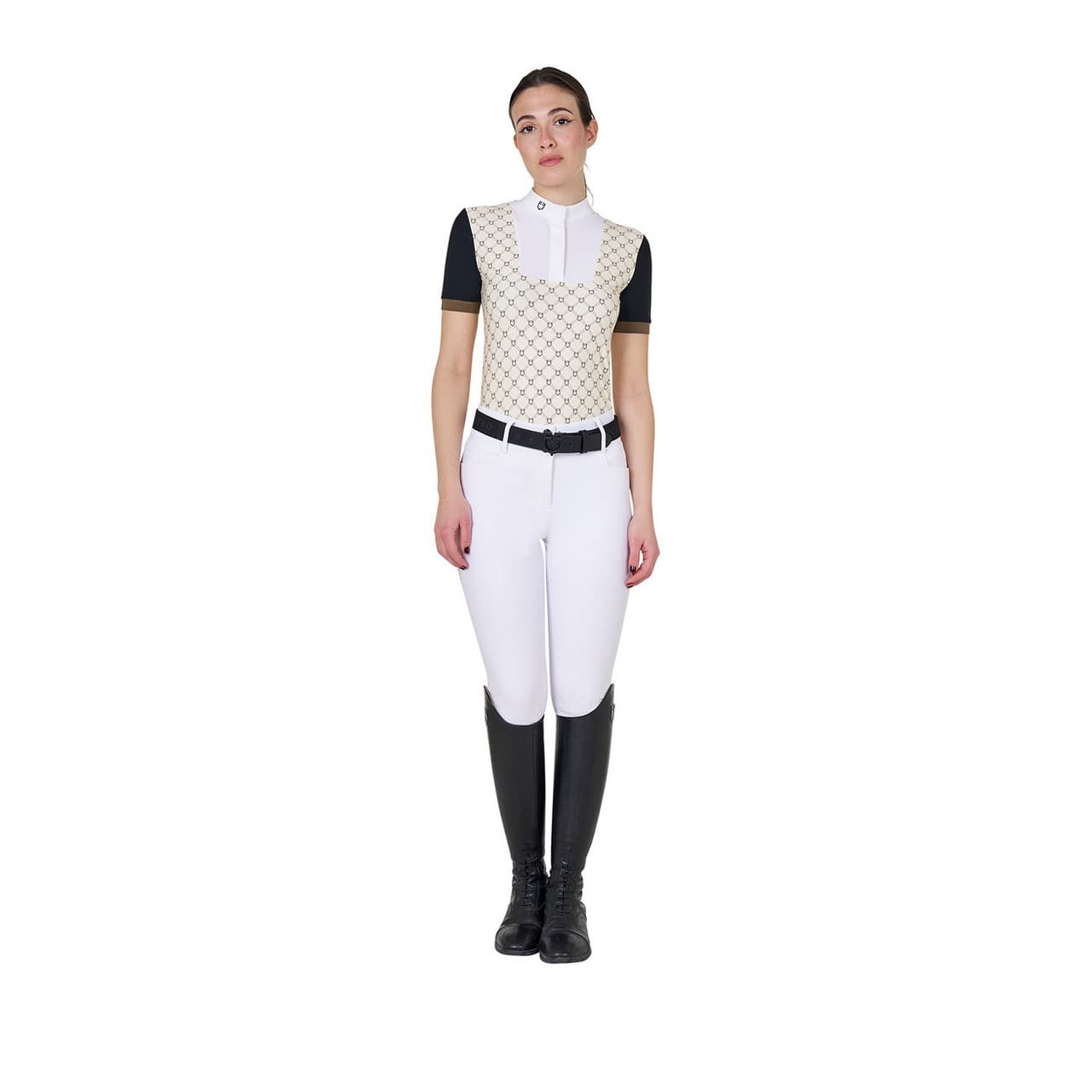 Polo donna da concorso a manica corta con stampa monogram, vista 5