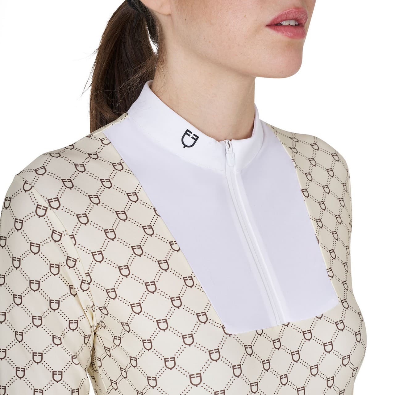 Polo donna da concorso a manica lunga con stampa monogram, vista 3