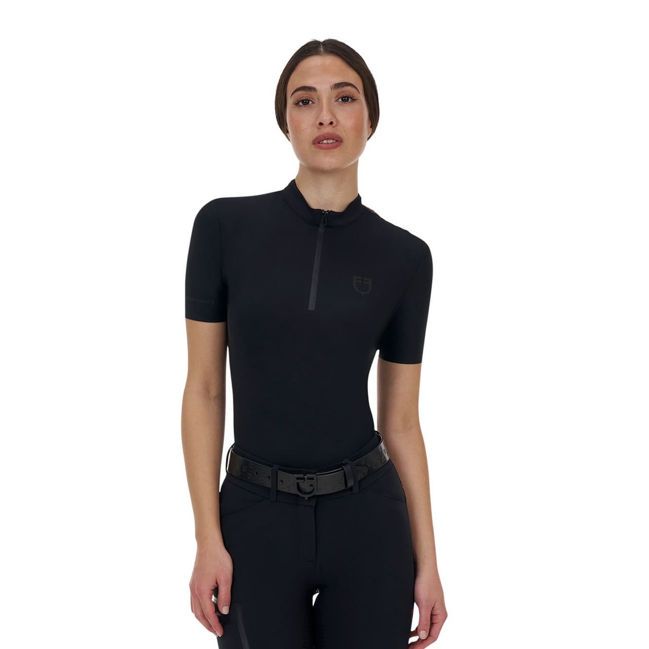 Polo training donna Equestro Ridertechnology manica corta e zip, vista 1