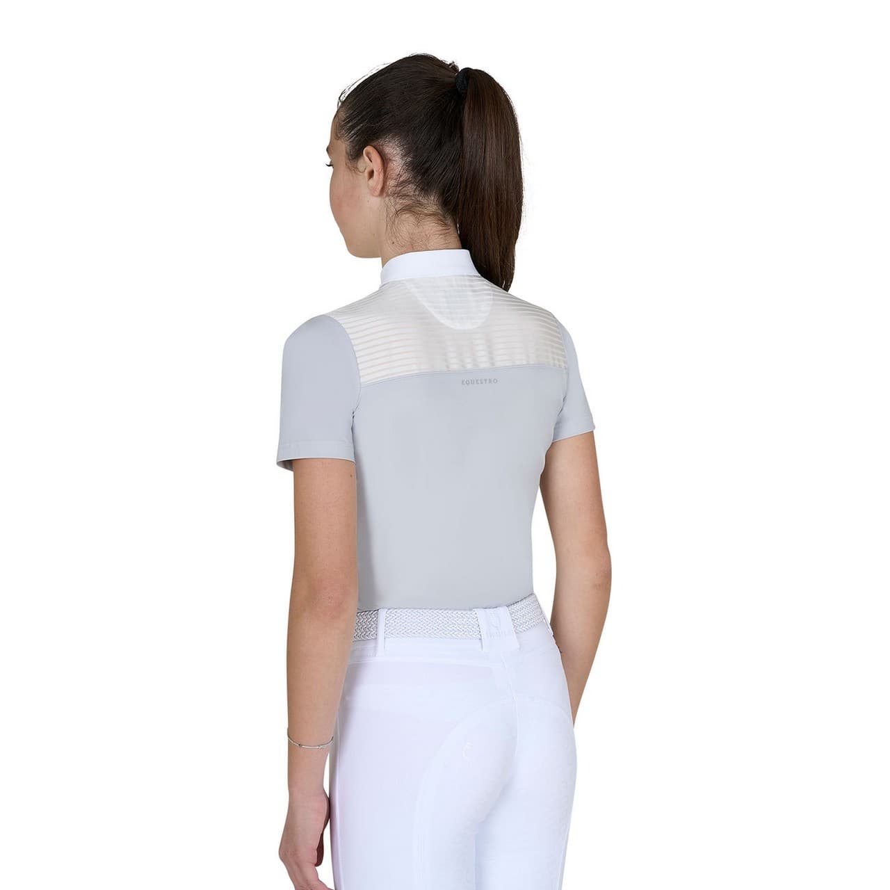 Polo concorso bambina slim fit con inserti in tessuto simil seta, vista 2