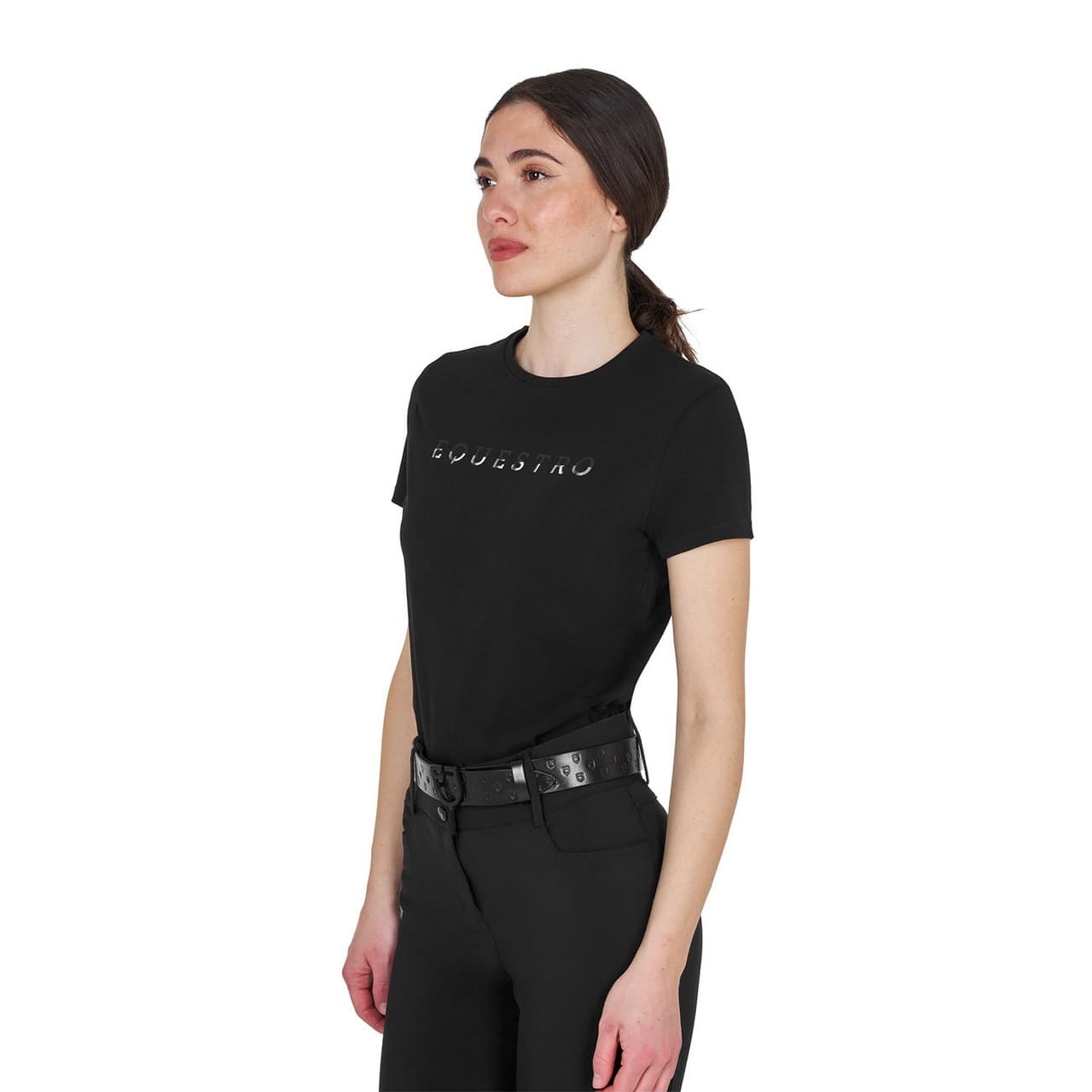 T-shirt donna in cotone logo laminato, vista 3