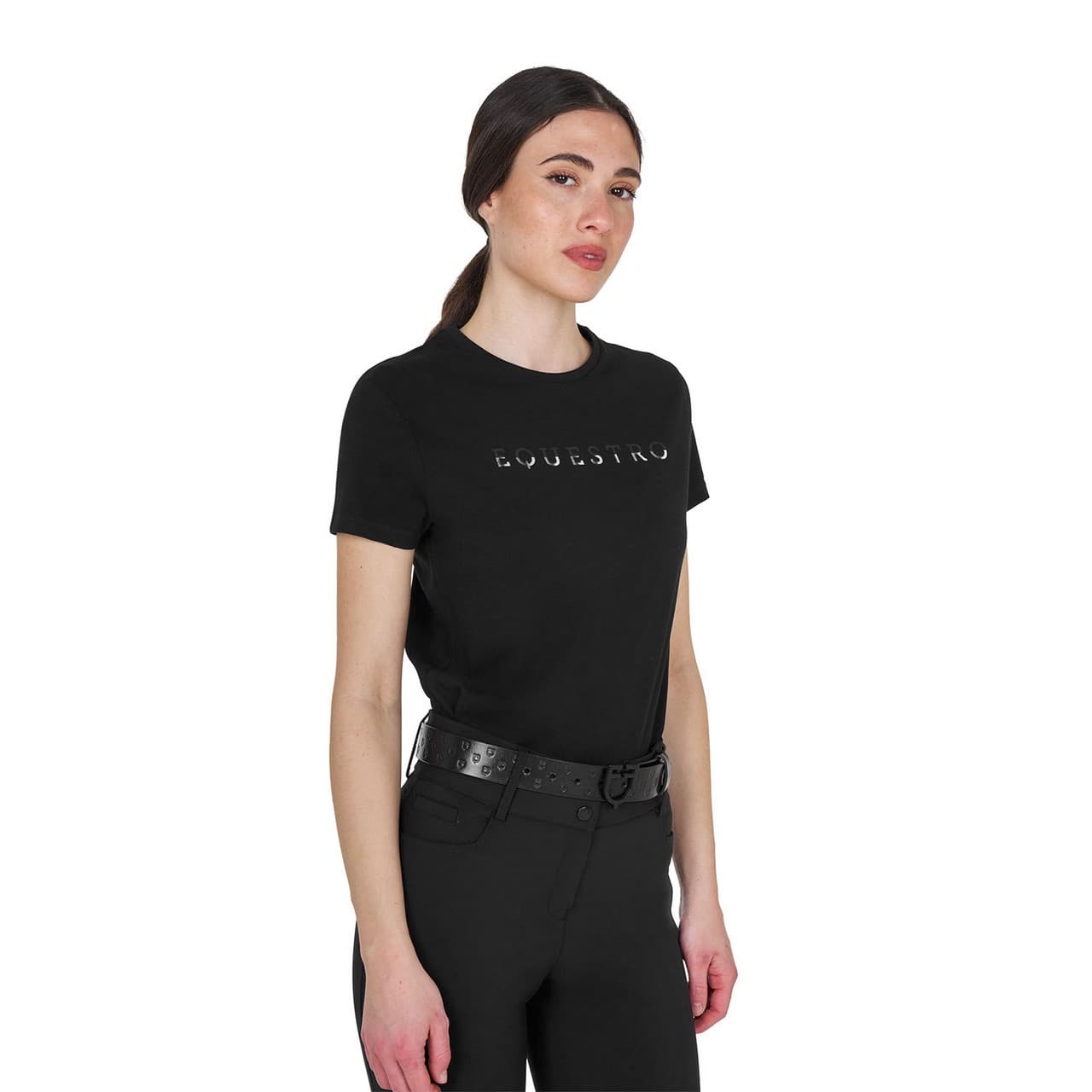 T-shirt donna in cotone logo laminato, vista 5