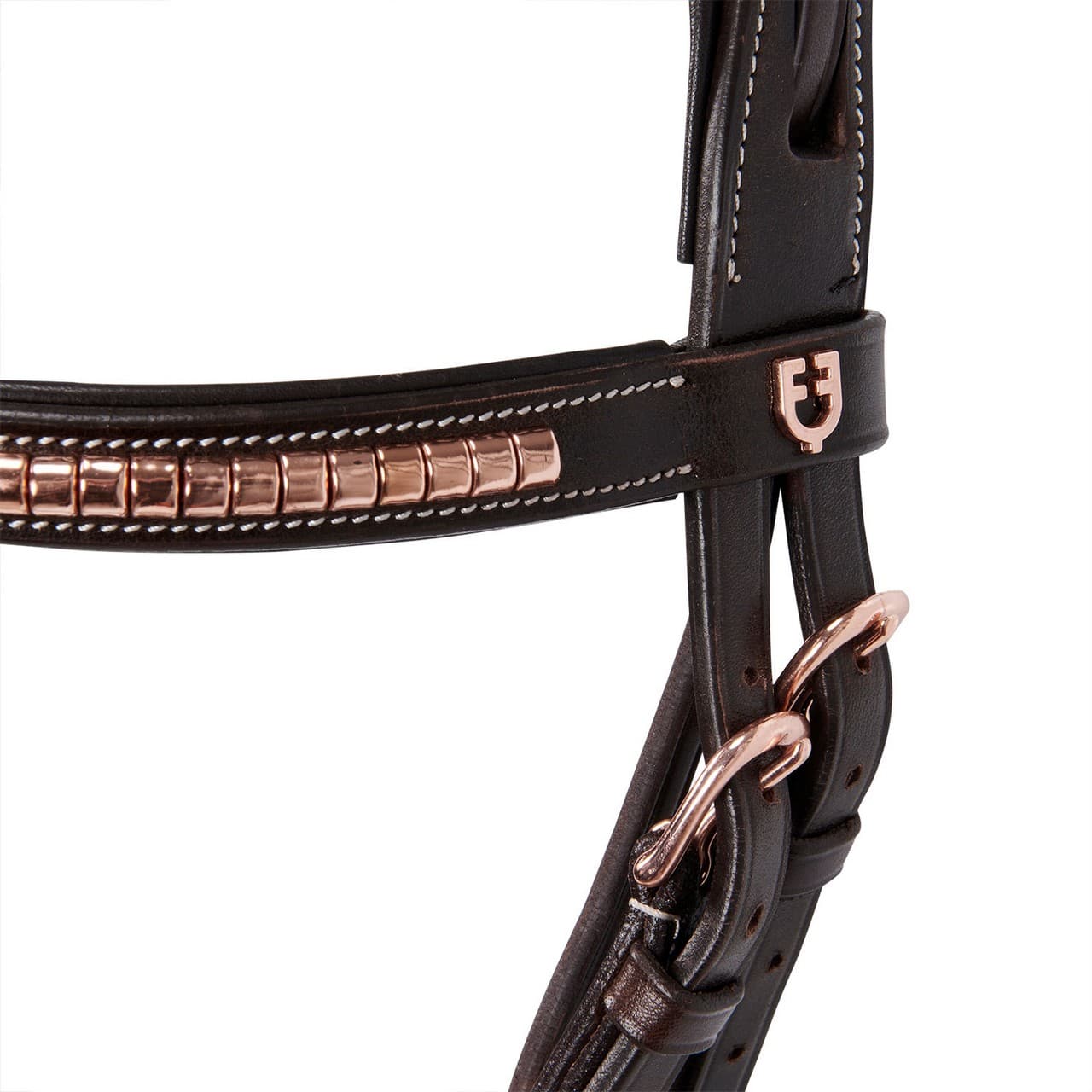 Testiera inglese in cuoio clincher colore oro rosa, vista 3