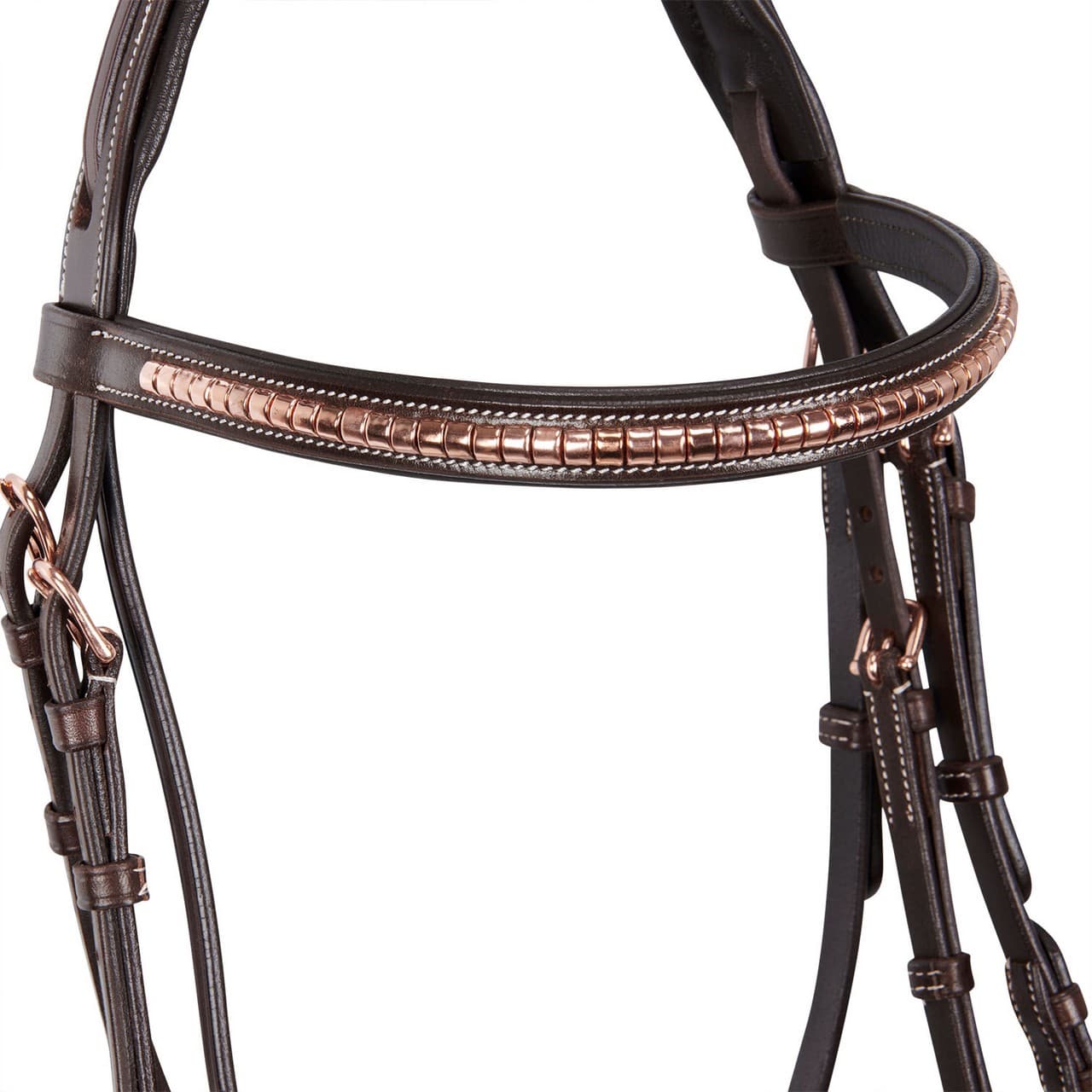 Testiera inglese in cuoio clincher colore oro rosa, vista 4
