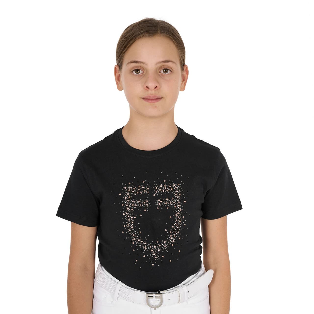 T-shirt bambina slim fit logo glitter rosa, vista 1