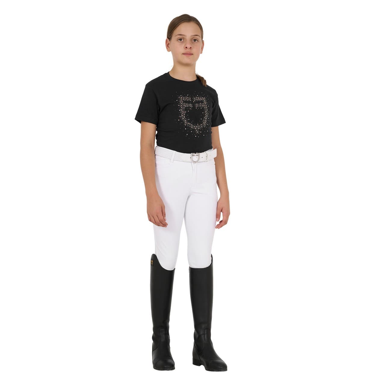 T-shirt bambina slim fit logo glitter rosa, vista 5