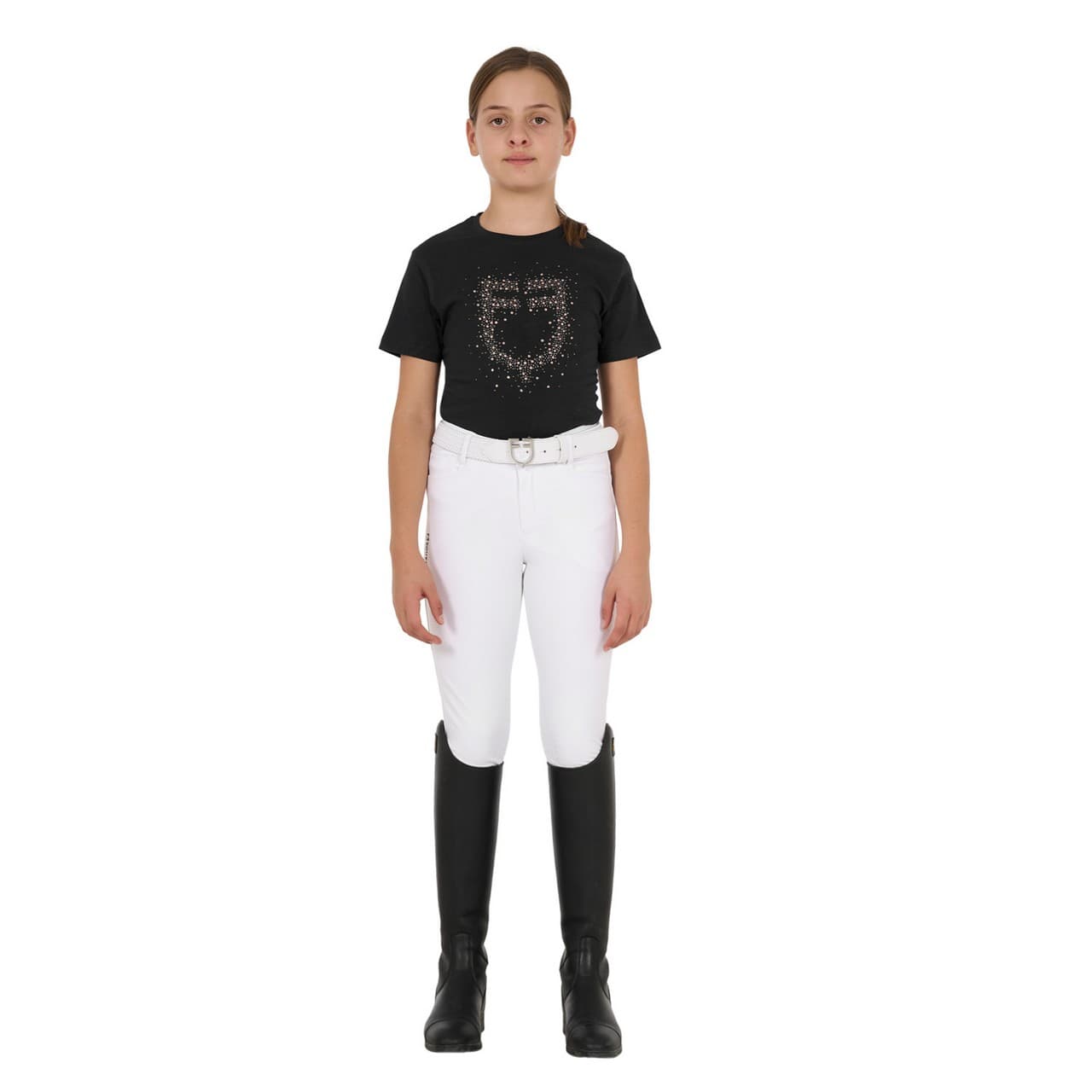T-shirt bambina slim fit logo glitter rosa, vista 6