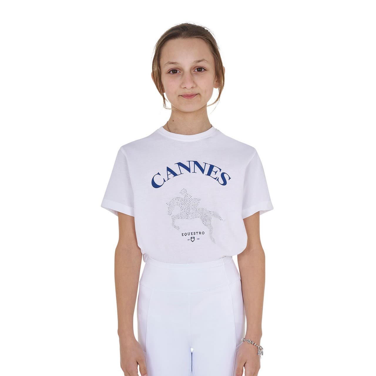 T-shirt bambina Cannes in cotone con strass, vista 1
