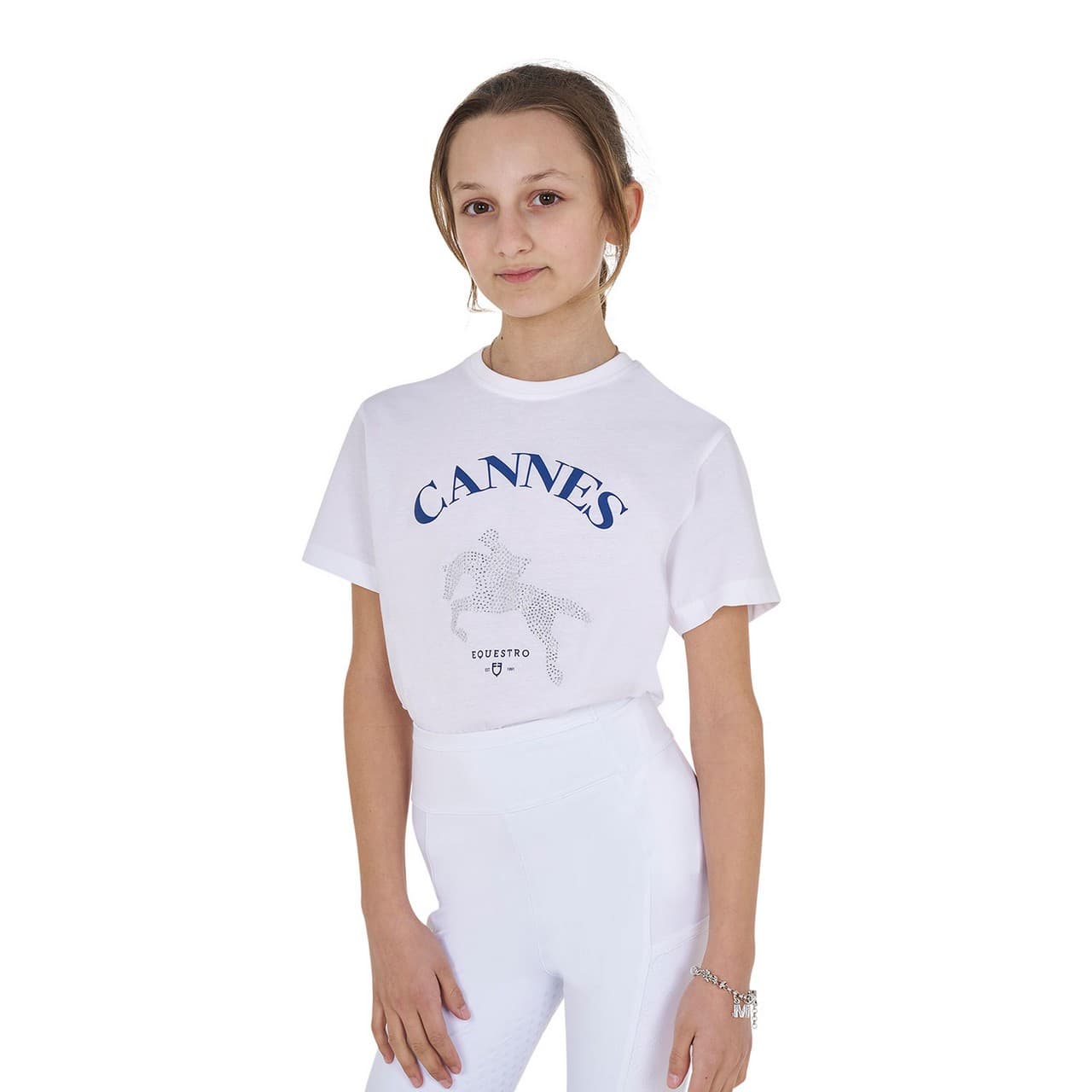 T-shirt bambina Cannes in cotone con strass, vista 4