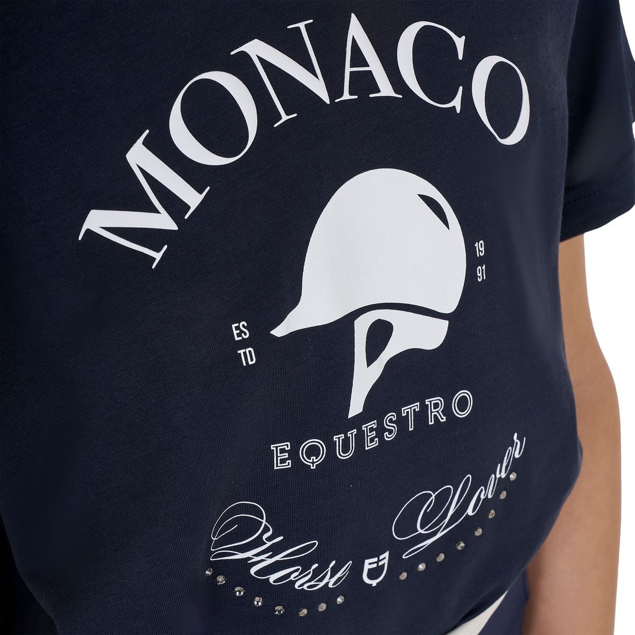 T-shirt bambina Monaco in cotone con strass, vista 3